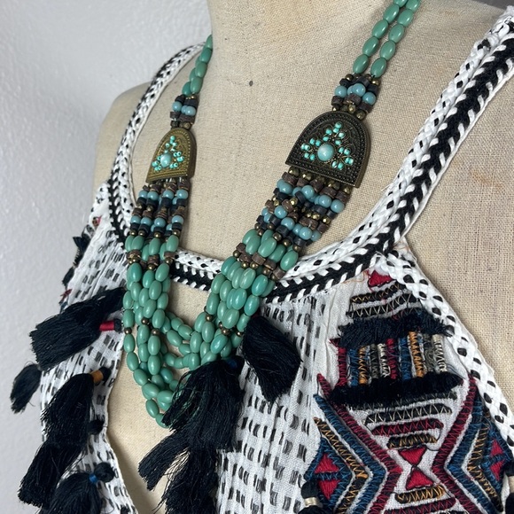 Teal Bohemian Costume Jewelry Necklace - Picture 7 of 8
